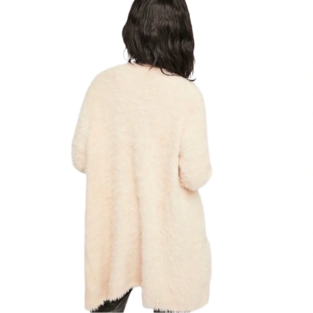 Free People Sand Beige Eyelash Faux Fur Open Front Cardigan Size Small